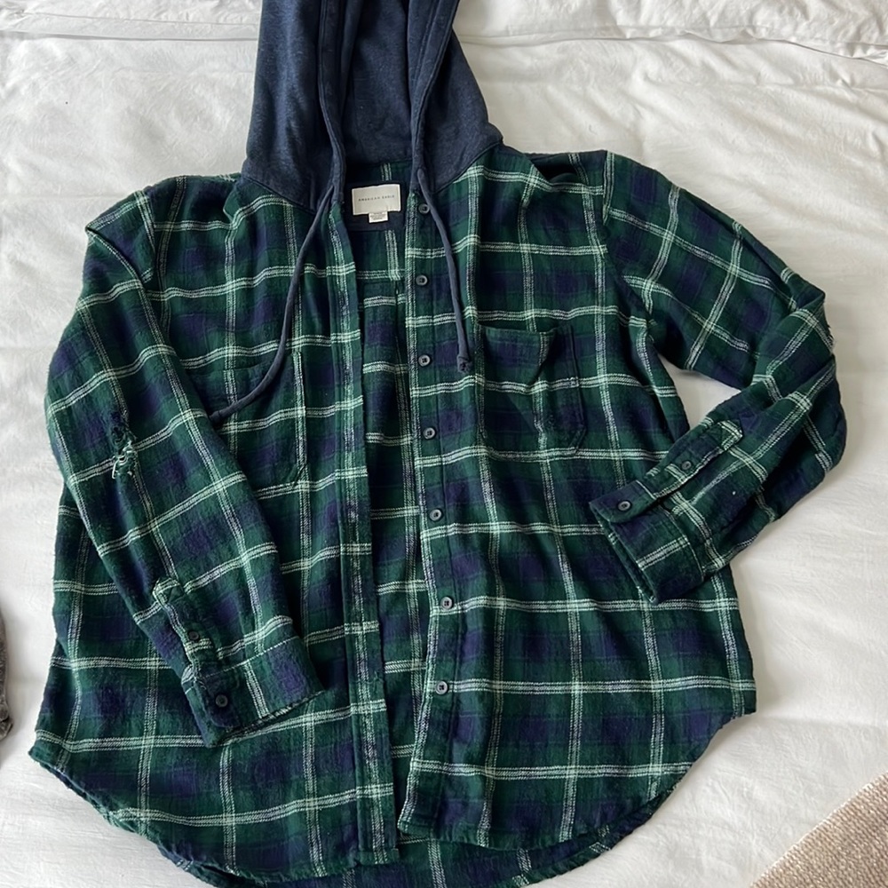 AE Flannel Hoodie Button up
